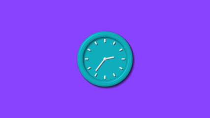 Cyan color 12 hours 3d wall clock isolated on purple background,counting down clock isolated