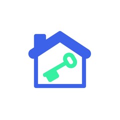 Home key icon vector, filled flat sign, rental house bicolor pictogram, green and blue colors. Symbol, logo illustration