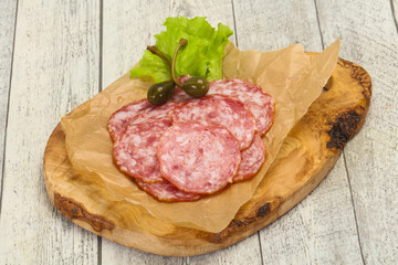Spanish Salchichon sausage with salad