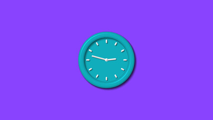 Fototapeta premium Cyan color 12 hours 3d wall clock isolated on purple background,counting down clock isolated