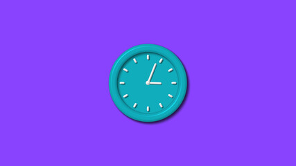 Cyan color 12 hours 3d wall clock isolated on purple background,counting down clock isolated