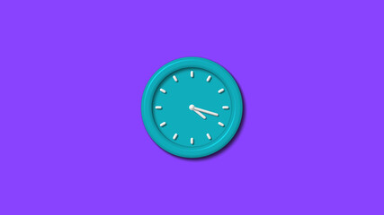 Cyan color 12 hours 3d wall clock isolated on purple background,counting down clock isolated