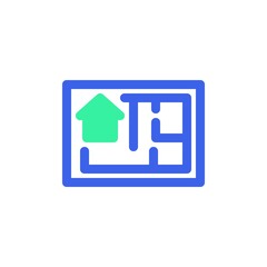 House plan icon vector, filled flat sign, bicolor pictogram, home blueprint green and blue colors. Symbol, logo illustration