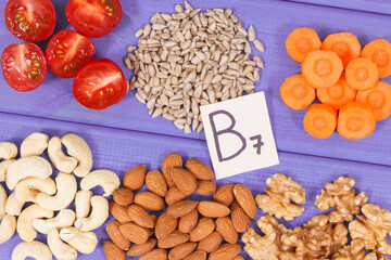 Nutritious different ingredients containing vitamin B7, natural minerals and fiber, healthy nutrition