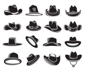 cowboy hat  and sheriff hat icons vector 