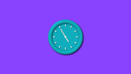 Cyan color 12 hours 3d wall clock isolated on purple background,counting down clock isolated