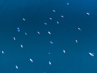 Beautiful aerial view boats, ships and yachts in the Marina in the ocean