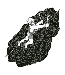 Hiker climbing mountain hiking cartoon graphic vector