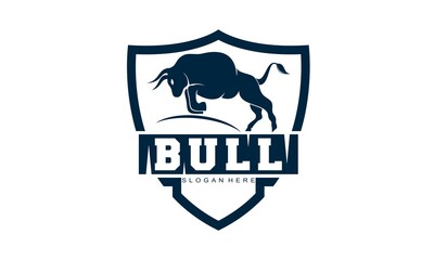 Angry bull with shield illustration vector logo