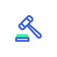 Auction hammer icon vector, filled flat sign, bicolor pictogram, mallet, gavel green and blue colors. Symbol, logo illustration