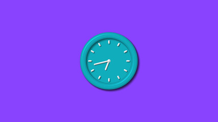 Amazing cyan color 3d wall clock isolated on purple background,wall clock isolated
