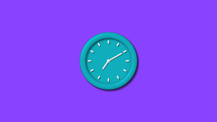 Fototapeta premium Amazing cyan color 3d wall clock isolated on purple background,wall clock isolated