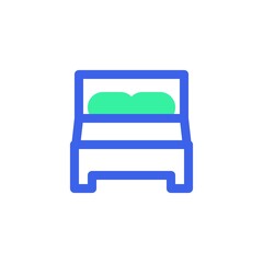 Double sleep room icon vector, filled flat sign, bicolor pictogram, double bed green and blue colors. Symbol, logo illustration