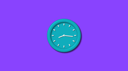 Fototapeta premium Amazing cyan color 3d wall clock isolated on purple background,wall clock isolated