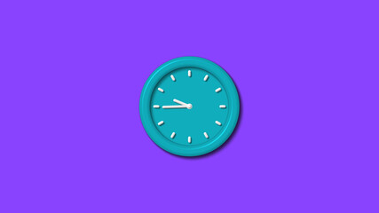 Fototapeta premium New cyan color 12 hours 3d wall clocki solated on purple background,clock isolated