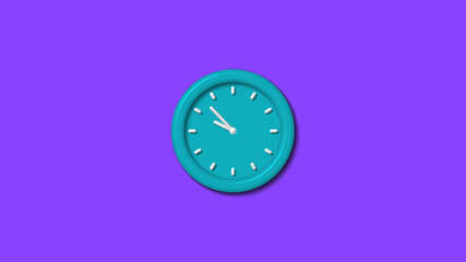 New cyan color 12 hours 3d wall clocki solated on purple background,clock isolated