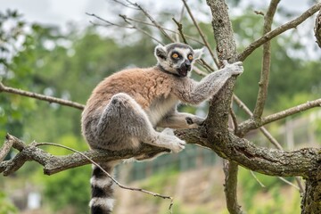 Lemurs on a branch of tree