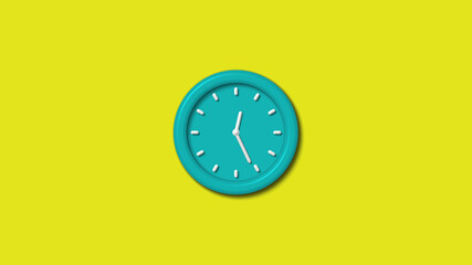 Cyan color 12 hours 3d wall clock isolated on yellow background