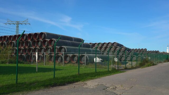 Coated pipe stores for Nordstream 2 in Port Mukran on the Island of Ruegen in Germany.September 17th, 2020