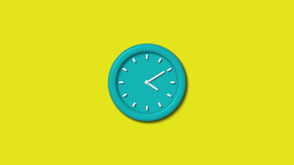 Cyan color 112 hours 3d wall clock isolated on yellow background,clock isolated