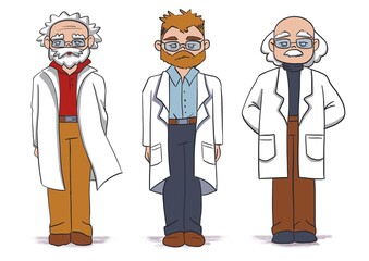 Hand drawn character concept. Illustration of smart professor set