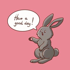 Hand drawn illustration of cute cartoon bunny and comic bubble with hand written lettering says 