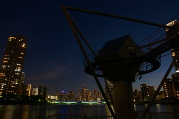 霊岸島水位観測所から望む佃大橋のライトアップ
隅田川夜景