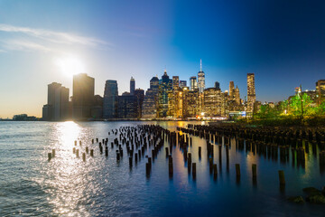 Fototapeta na wymiar Manhattan skyline from day to night