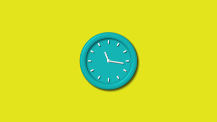 Cyan color 3d wall clock isolated on yellow background,clock icon