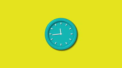 Cyan color 3d wall clock isolated on yellow background,clock icon