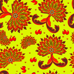 Seamless autumn bright background with flowers, vector pattern