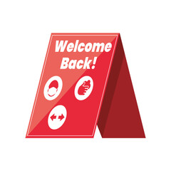 welcome back in red banner detailed style icon vector design