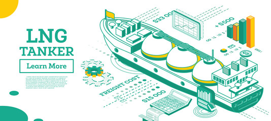 LNG Tanker. Isometric Gas Tanker. Commercial Water Transport.