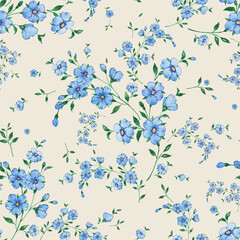 Watercolor seamless hand drawn pattern with beautiful wildflowers