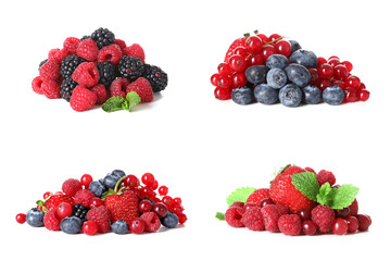 Different delicious berries on white background