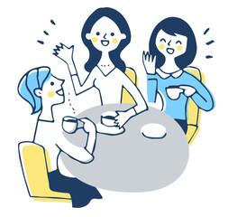 カフェでおしゃべりをする3人の女性