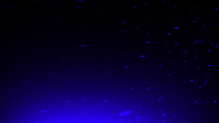 Flying blue fire embers particles texture overlays . Burn debris effect on isolated black background. Stock illustration.