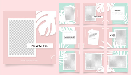 social media template banner fashion sale promotion. fully editable instagram and facebook square post frame puzzle organic sale poster. pink red green floral vector background