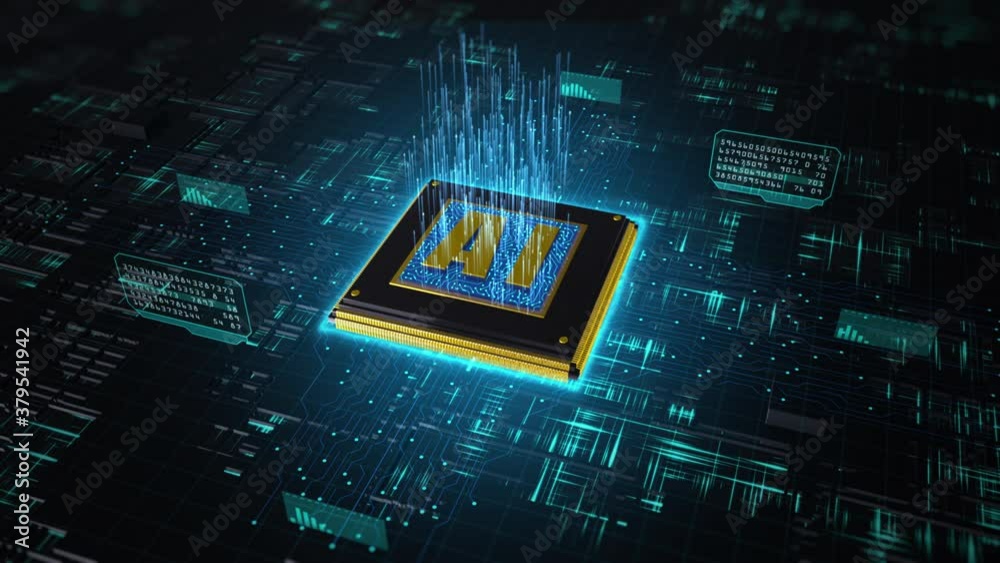 Poster 3d render digital of ai artificial intelligence over circuit background, high-speed connection data 