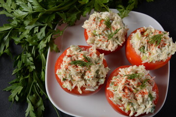 Tomatoes stuffed with rice, vegetables and meat