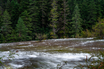 The small waterfalls at pearl beach, in Jiuzhai Valley Park, Sichuan, China.