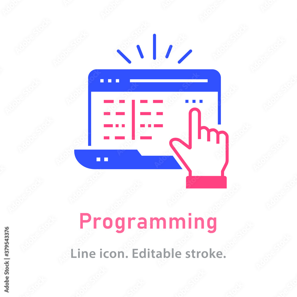 Poster programming icon on white background. editable stroke.