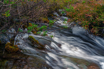 The small waterfalls at pearl beach, in Jiuzhai Valley Park, Sichuan, China.