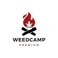 cannabis weed camp fire logo vector icon illustration
