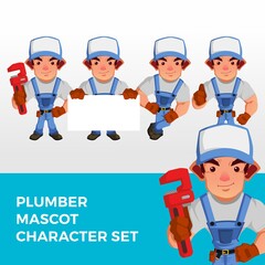 plumber mascot character set logo vector icon illustration