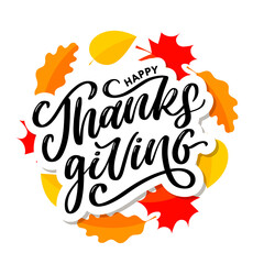 happy thanksgiving lettering calligraphy text brush vector