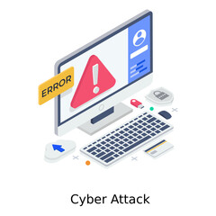 
Cyber attack concept, isometric vector design 
