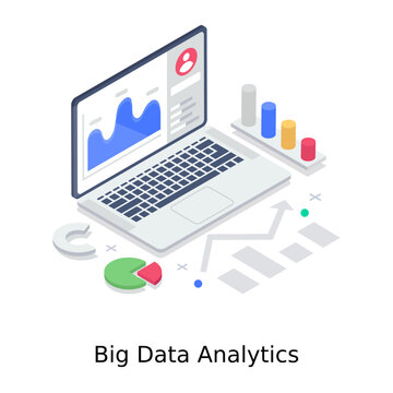 
Big Data Analytics Illustration, Isometric Vector Of Online Graph 
