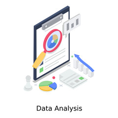 
Data analysis illustration in trendy isometric style, explore data 
