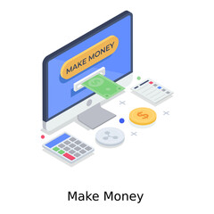 
Online make money concept in modern isometric style 
